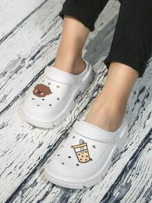 Zuecos con estampado de dibujos animados con abertura - Blanco - Ver 4