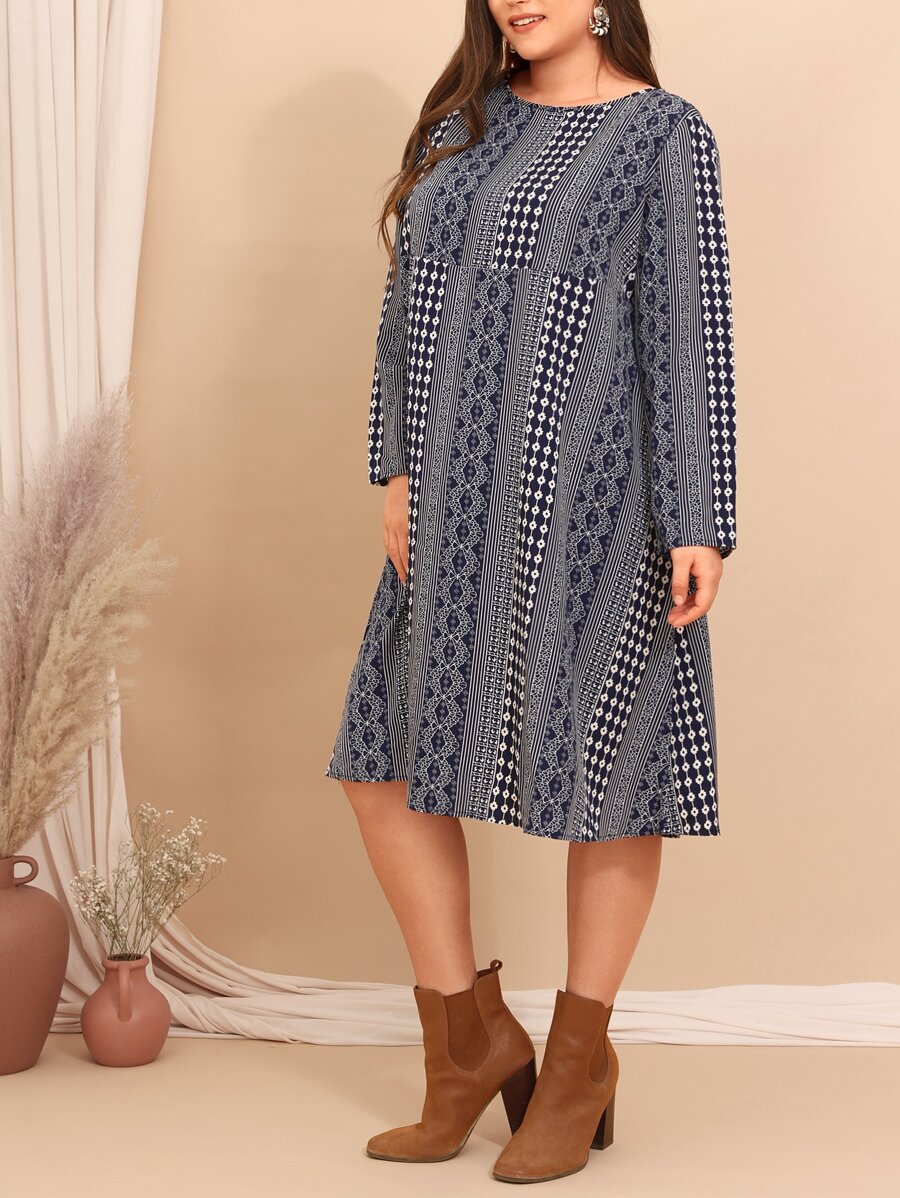 EMERY ROSE Vestido smock con estampado de rayas & floral - Multicolor - Ver 1