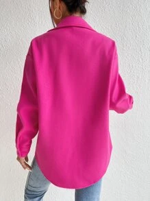 EMERY ROSE Flap Pocket Drop Shoulder Overcoat Fall Winter Cloth For Women - Hot Pink - View 2