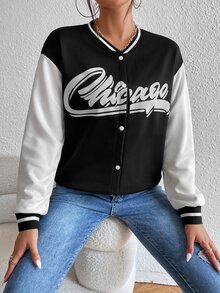 字母圖案落肩袖學院風夾克