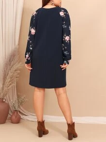 EMERY ROSE Vestido con estampado floral de manga raglán - Azul Marino - Ver 2