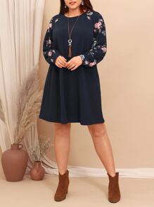 EMERY ROSE Vestido con estampado floral de manga raglán - Azul Marino - Ver 3