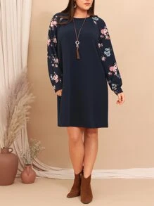 EMERY ROSE Vestido con estampado floral de manga raglán - Azul Marino - Ver 4