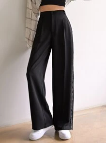 DAZY High Waist Tape Side Straight Leg Tailored Pants