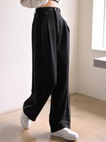 DAZY High Waist Tape Side Straight Leg Tailored Pants