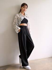 DAZY High Waist Tape Side Straight Leg Tailored Pants