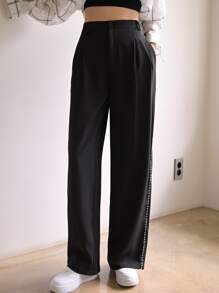 DAZY High Waist Tape Side Straight Leg Tailored Pants