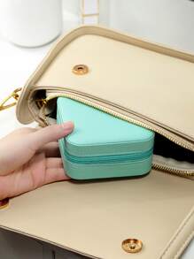 1pc Portable Travel Pu Leather Jewelry Storage Box - Blue - View 3