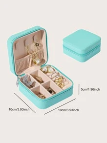 1pc Portable Travel Pu Leather Jewelry Storage Box - Blue - View 4