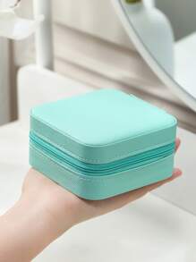 1pc Portable Travel Pu Leather Jewelry Storage Box - Blue - View 6