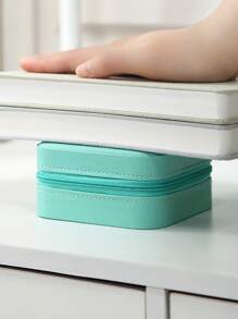 1pc Portable Travel Pu Leather Jewelry Storage Box - Blue - View 7