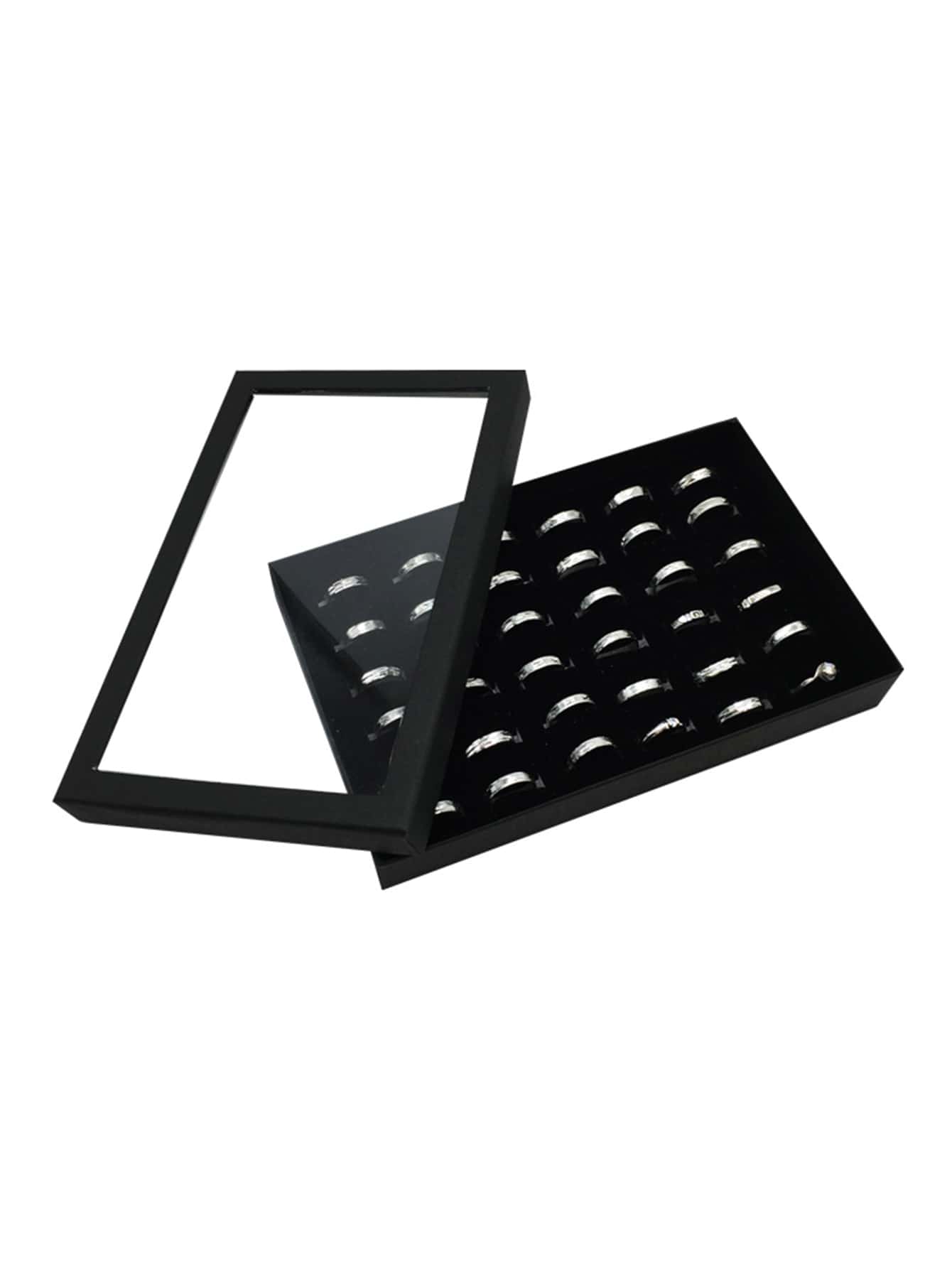 1pc Minimalist Ring Storage Box, Black Ring Display Tray For Home - Black - View 1