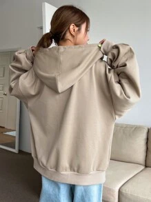 DAZY 拉链落肩抽绳保暖内衬连帽衫，秋季女装运动衫夹克