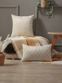 1pc Chenille Geometric Pattern Jacquard Pillow Cover - Grey - View 9