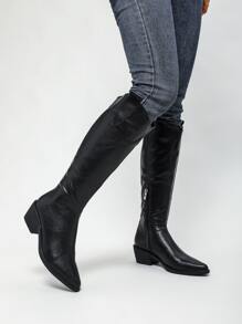 Zip Side Western Boots - Black - View 1