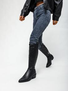 Zip Side Western Boots - Black - View 4