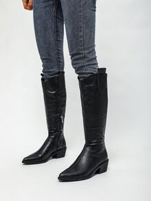 Zip Side Western Boots - Black - View 6