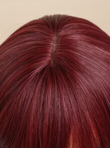 HAIRCUBE Long Straight Synthetic Wig With Bangs - Burgundy - View 5