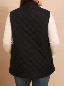 EMERY ROSE Plus Zip Up Quilted Vest Coat, For Winter Fall Autumn - Black - View 2