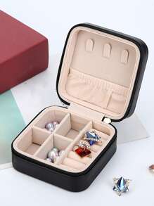 1 Miếng Có thể mang đi chất liệu da PU Hộp thu nạp trang sức Cho du lịch - màu đen - Xem 2