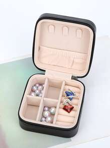 1 Miếng Có thể mang đi chất liệu da PU Hộp thu nạp trang sức Cho du lịch - màu đen - Xem 3