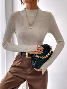 BizChic Jersey puño con abertura tejido de canalé ropa de trabajo - Beis - Ver 5