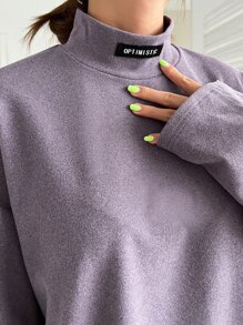 DAZY Áo thun nữ dài tay cổ bẻ có miếng vá vai trễ vai - Màu tím - Xem 3