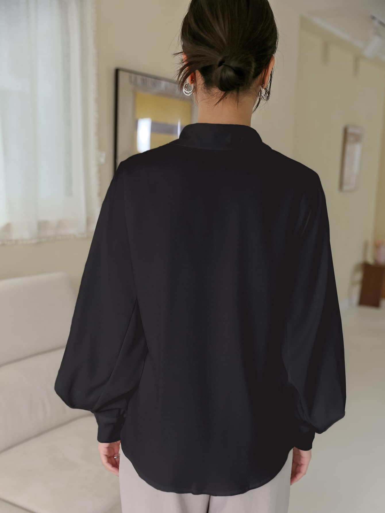 Casual Style Solid Color Loose Long Sleeve Lapel Blouse For Women,Long Sleeve Tops,Fall Clothes
