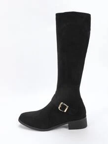 Faux Suede Buckle Decor Zip Side Boots - Black - View 7