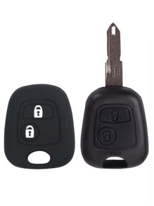 1pc Black Silicone Car Key Cover Protector, For Peugeot And Citroen 2 Button Vehicles - Black - View 2