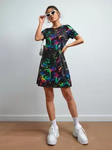 SHEIN Essnce Reflective Ink Splatter Print Tee Dress