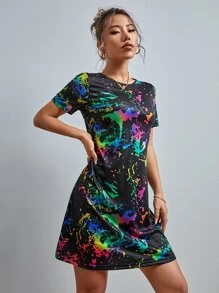 SHEIN Essnce Reflective Ink Splatter Print Tee Dress
