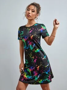 SHEIN Essnce Reflective Ink Splatter Print Tee Dress