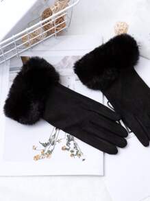 Găng tay mùa đông Fluffy dễ thương - màu đen - Xem 2