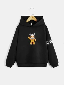 SHEIN 男孩熊和字母圖案連帽衫