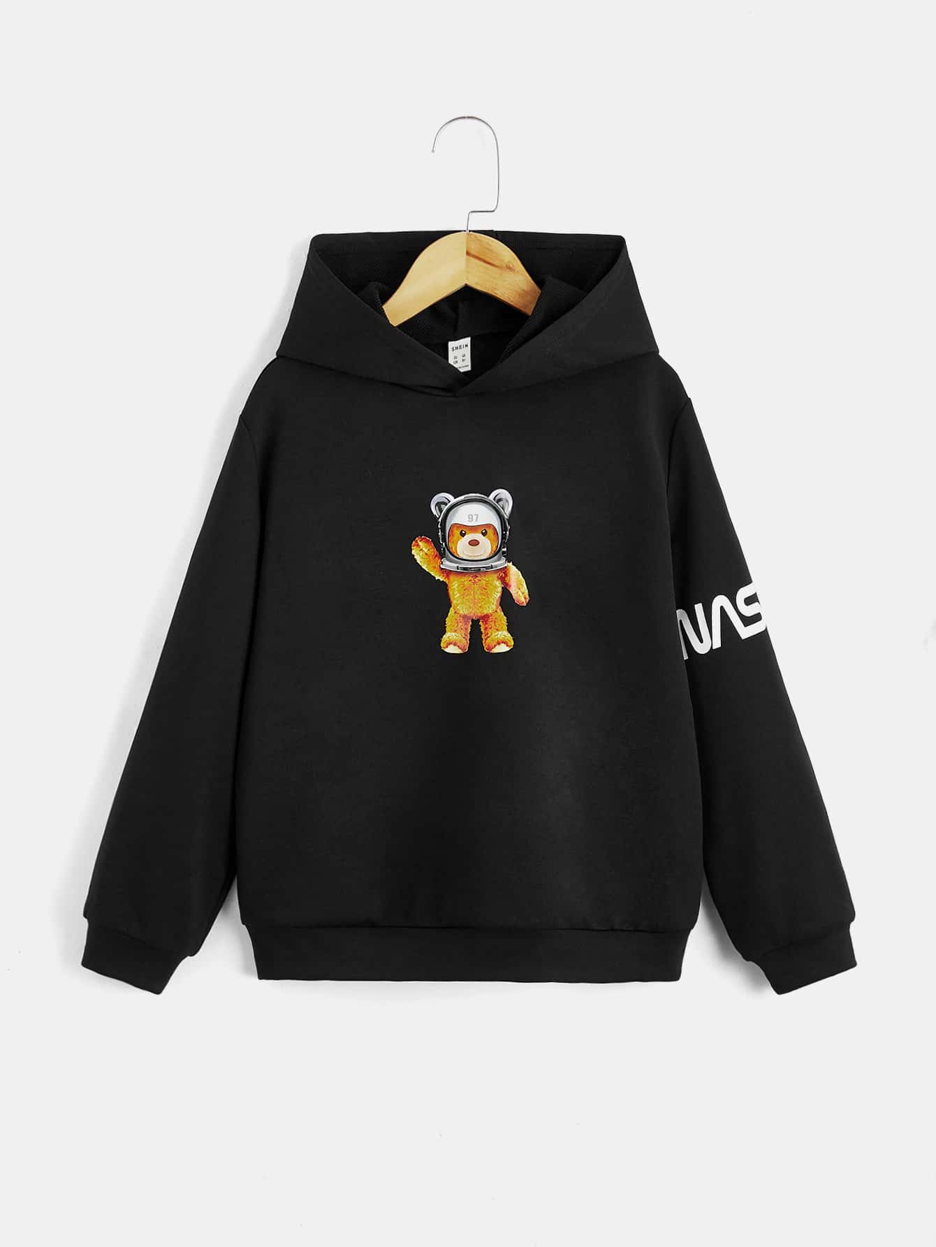 SHEIN 男孩熊和字母圖案連帽衫