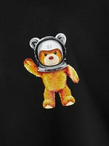 SHEIN 男孩熊和字母圖案連帽衫