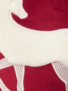 1pc Elk Embroidered Cushion Cover Without Filler - Red and White - View 2