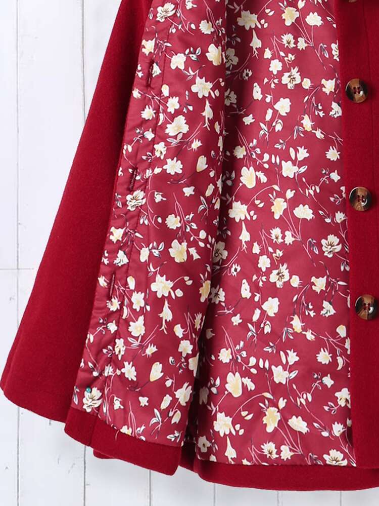 Young Girl Single Breasted Hooded Overcoat