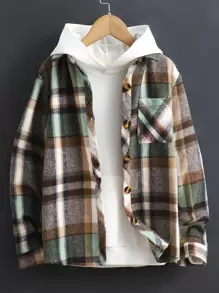 Boys 1pc Plaid Patched Pocket Overcoat - Multicolor - View 1