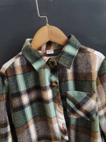 Boys 1pc Plaid Patched Pocket Overcoat - Multicolor - View 3