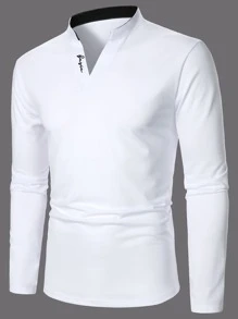 Manfinity Homme Men Letter Graphic Notched Neck Polo Shirt - White - View 1