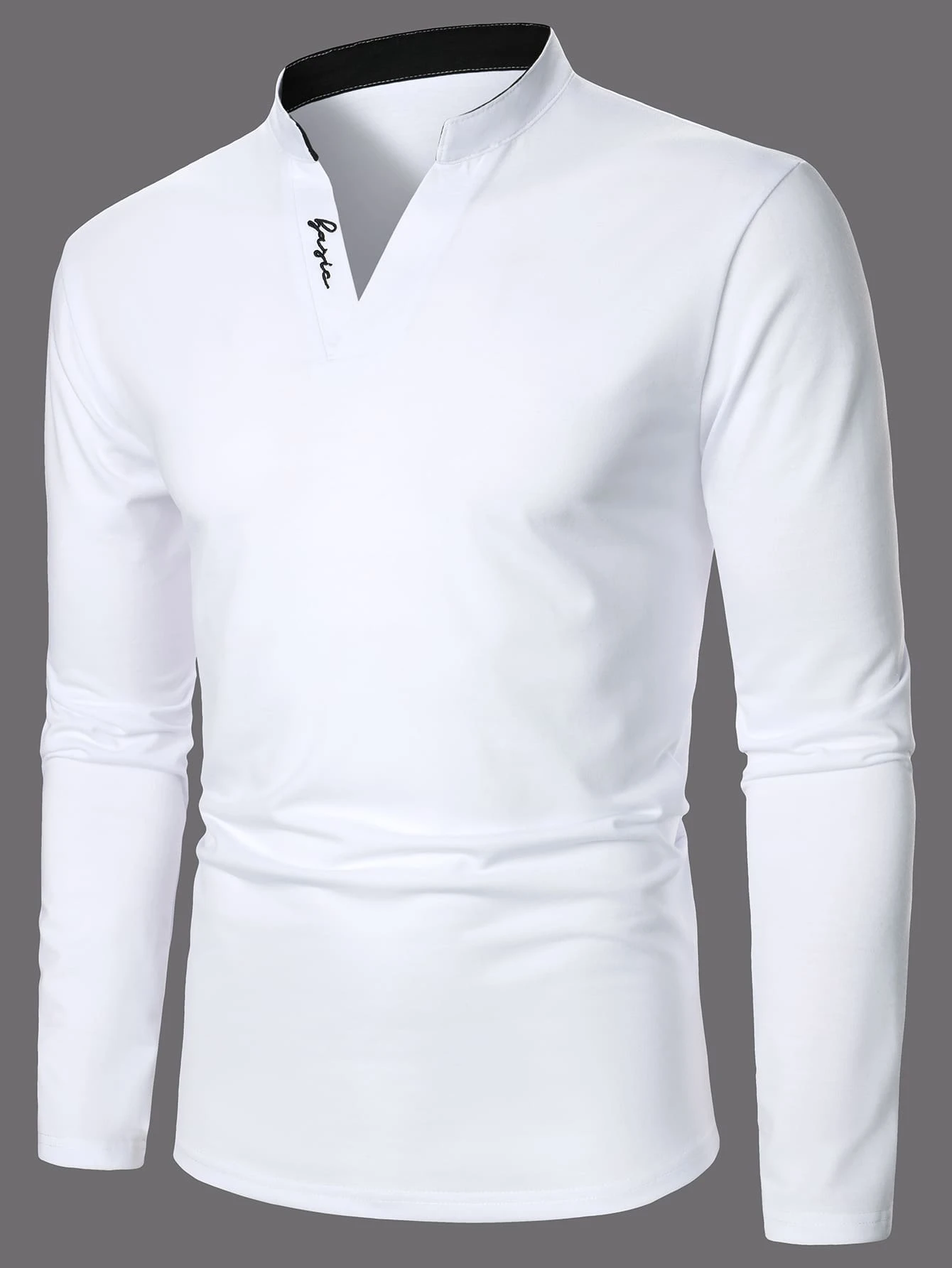 Manfinity Homme Men Letter Graphic Notched Neck Polo Shirt - White - View 1