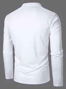 Manfinity Homme Men Letter Graphic Notched Neck Polo Shirt - White - View 2