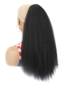 Long Yaki Straight Ponytail Extensions - 18 Inch Drawstring Synthetic Hair Extensions For Women And Girls - Natural Look And Feel Hair Accessories - Black - View 1