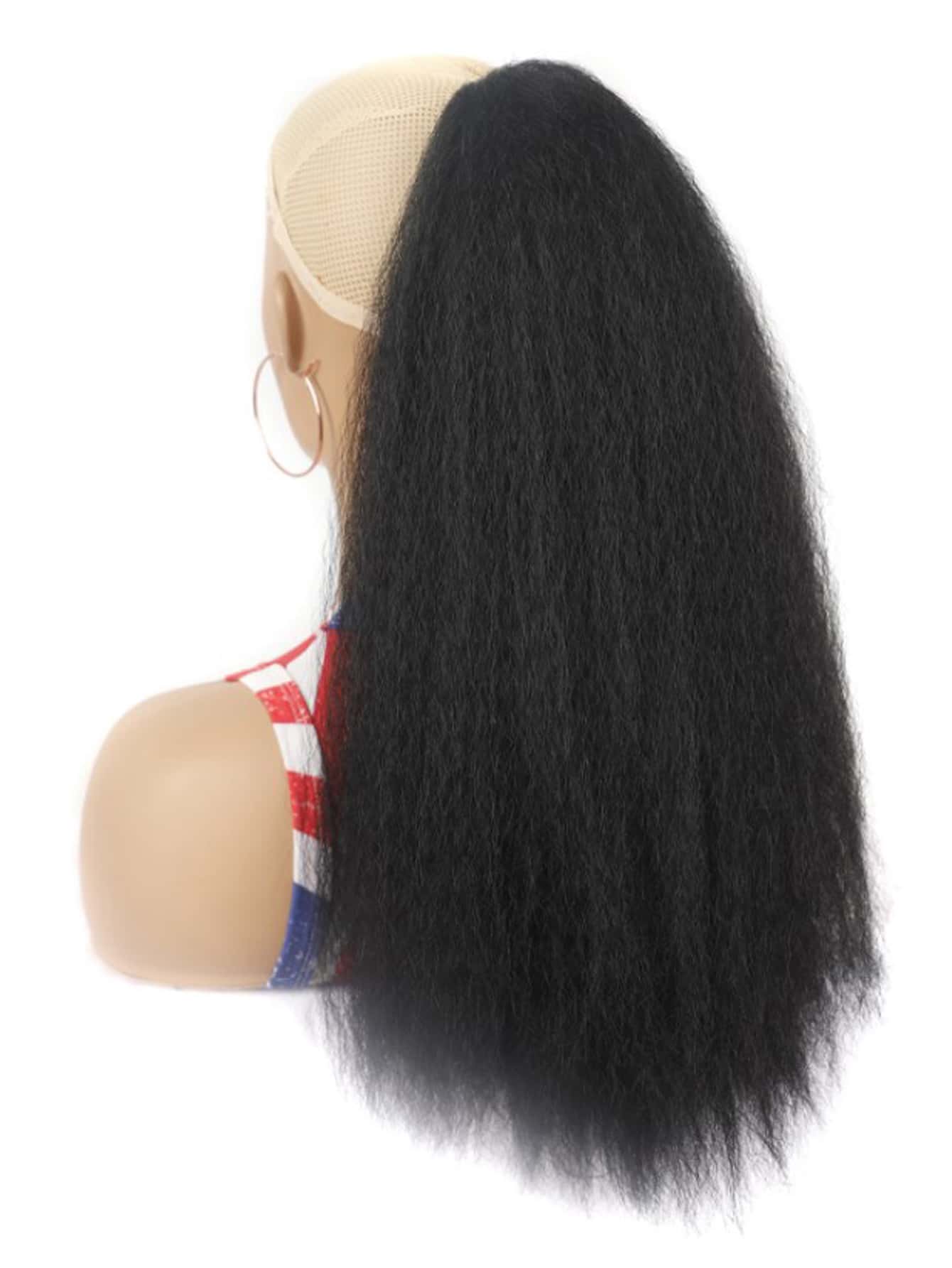 Long Yaki Straight Ponytail Extensions - 18 Inch Drawstring Synthetic Hair Extensions For Women And Girls - Natural Look And Feel Hair Accessories - Black - View 1