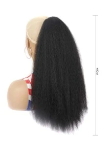 Long Yaki Straight Ponytail Extensions - 18 Inch Drawstring Synthetic Hair Extensions For Women And Girls - Natural Look And Feel Hair Accessories - Black - View 3