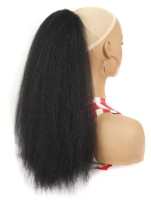 Long Yaki Straight Ponytail Extensions - 18 Inch Drawstring Synthetic Hair Extensions For Women And Girls - Natural Look And Feel Hair Accessories - Black - View 5