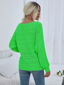 SHEIN LUNE Jersey de cuello barco tejido de cable - Verde Lima - Ver 2