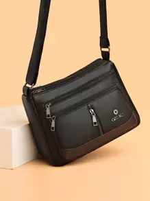 Túi đeo vai & đeo chéo họa tiết da thời trang mới 2024 dành cho nữ, Túi xách thường ngày dung tích lớn dành cho phụ nữ trung niên - màu đen - Xem 1